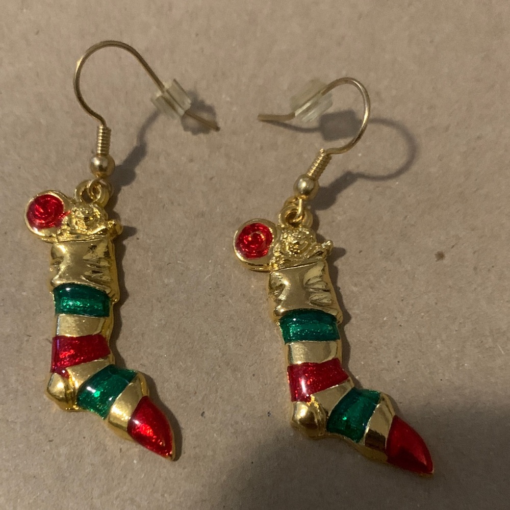 NWOT Festive Gold and Multicolour Christmas Stocking Earrings